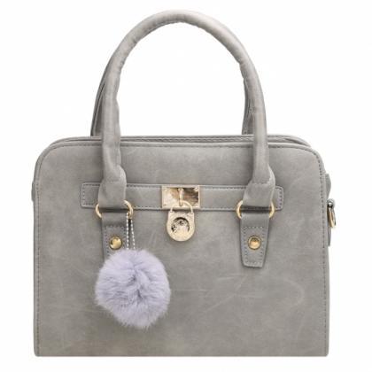Synthetic Leather Tote Bag Handbag With Pompoms..