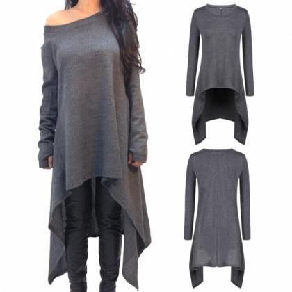 Fashion Casual Women O-neck Long Sleeve Solid..