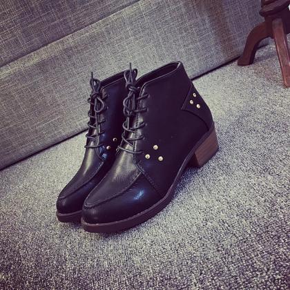 Studded Pointed Tie Lace-up Oxford Shoes