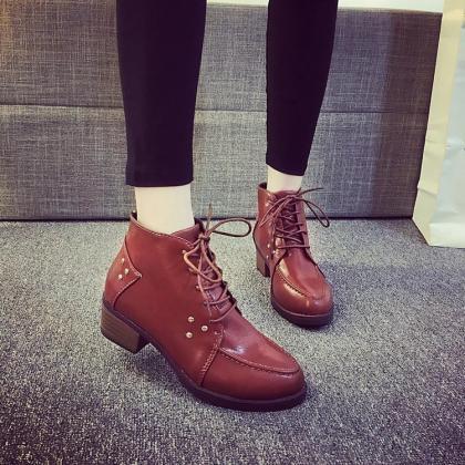 Studded Pointed Tie Lace-up Oxford Shoes