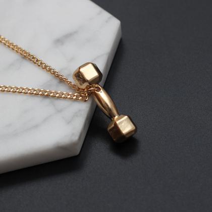 Exquisite Alloy Dumbbell Barbell Pendant Necklace