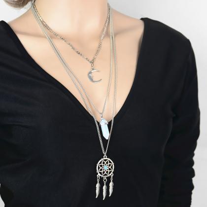 Dreamcatcher Crystal Moon Long Sweater Chain..