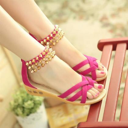 Criss-cross Studded Thong Flat Sandals With Back..