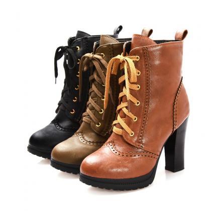 High Heeled Lace Up Non-slip Martin Boots