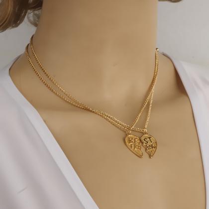 Gold Heart Shaped Friend Statement Necklace