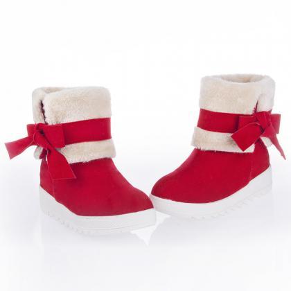 Warm Bowknot Folding Tube Fur Snow Boots