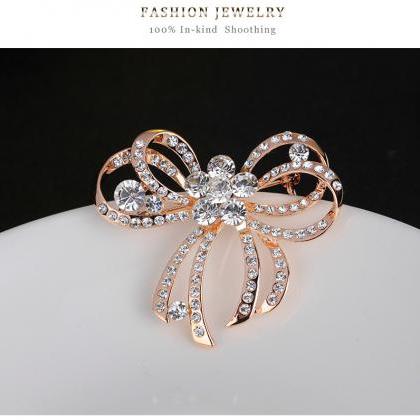 Korean Fashion Fresh Diamond Bow Brooch