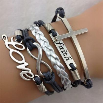 Love 8 Cross Fashion Leather Cord Bracelet