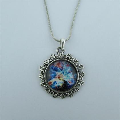 Fashion Metal Lace Colorful Starry Sky Pendant..