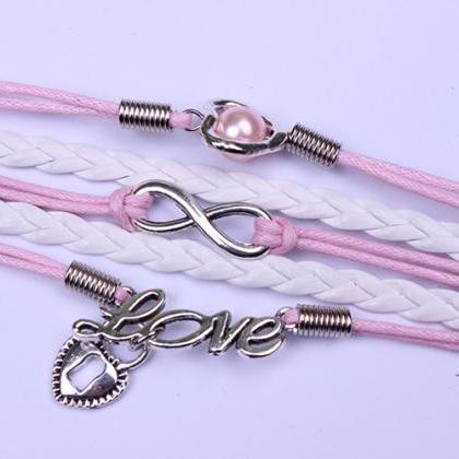 Peach Heart Lock Love Pink Woven Bracelet