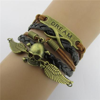 Angel Wings Skull Multilayer Woven Handcuffs..