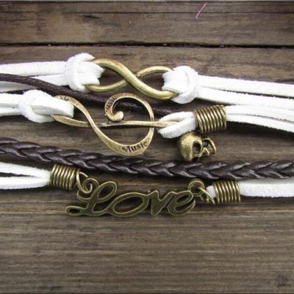 Unique Love Skull Hand-made Leather Cord Bracelet