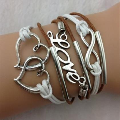 Multiple Double Heart Love 8 Fashion Leather Cord..
