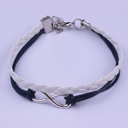 Simple Fashion Black White Hand-made Leather Cord..