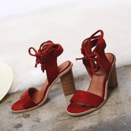 Suede Lace-up Chunky Heel Sandals