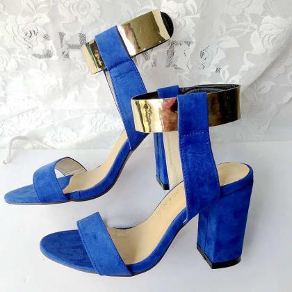 Metallic Ankle Strap Velcro High-heeled Sandals