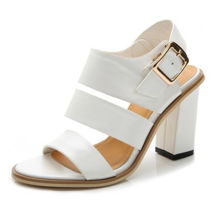 Roman Style High-heeled Pu Buckle Sandals