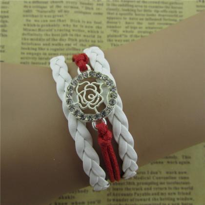 Beautiful Crystal Rose Woven Bracelet
