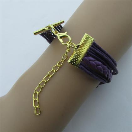 Crystal Love 8 Peace Retro Leather Cord Bracelet
