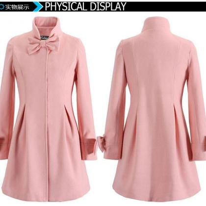 Bowknot Long Sleeves Stand Collar P..