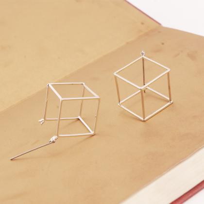 Cube Geometric Stud Earrings In Gold, Silver Or..