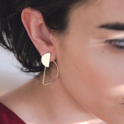 Gold Or Silver Semicircle Geometric Stud Earrings