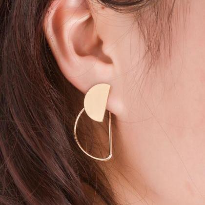 Gold Or Silver Semicircle Geometric Stud Earrings