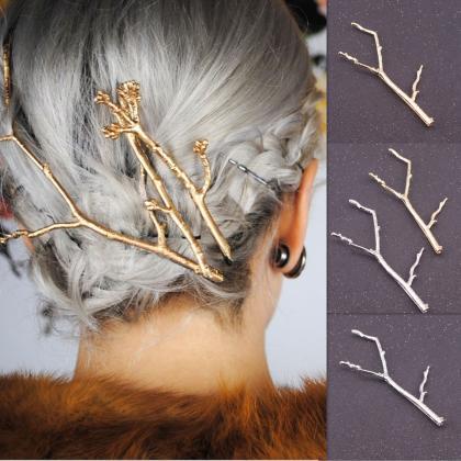 Minimalist Geometric Tree Twig Hair Clip - Gold /..