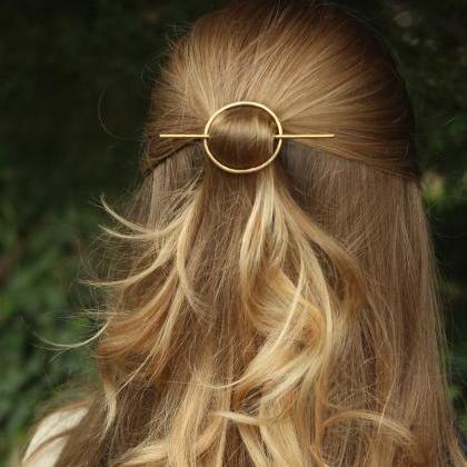 Minimal Circle Geometric Hair Pin - Gold / Silver