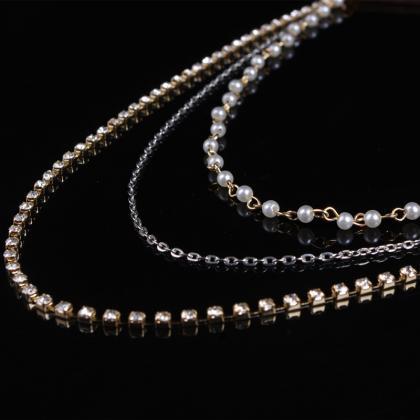 Luxury Bride Crystal Pearl Beads Tassel Chain..