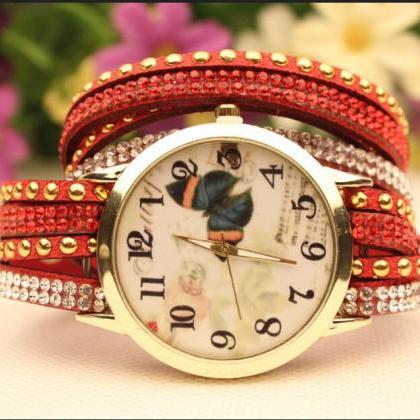 Colorful Butterfly Rivet Strap Watch