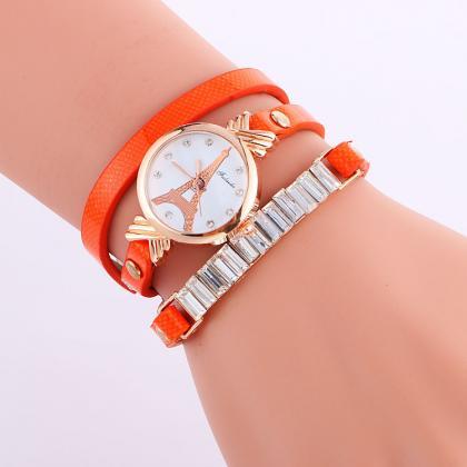 Tower Print Leather Watch