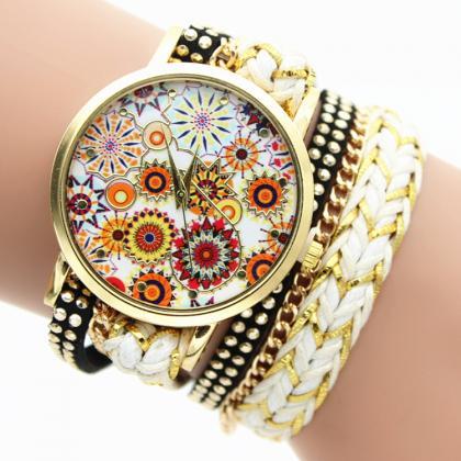 Personality Flower Print Woven Watch