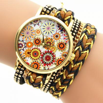 Personality Flower Print Woven Watch