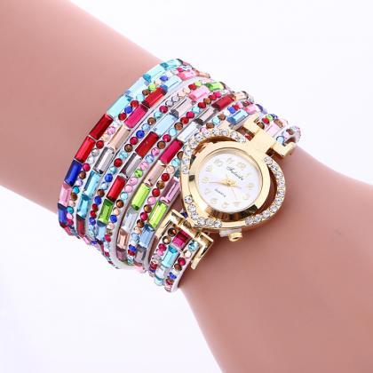 Color Crystal Heart Watch