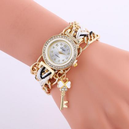 Exaggerate Chain Key Pendant Woven Watch