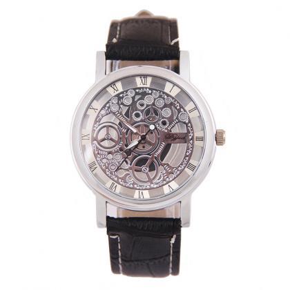 Hollow Out Dial Leather Watch