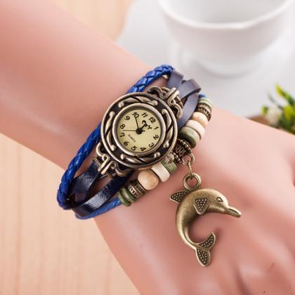 Retro Dolphin Woven Bracelet Watch