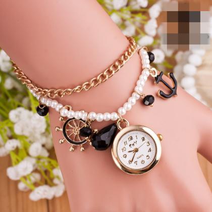 Golden Helmsman Pearl Bracelet Watch