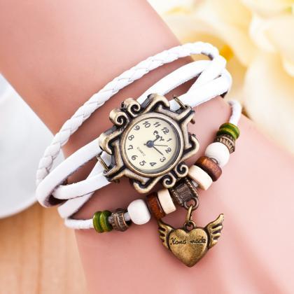 Retro Heart Wings Woven Bracelet Watch