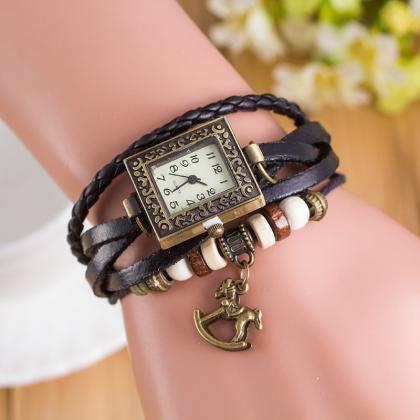 Retro Square Dial Horse Bracelet Watch
