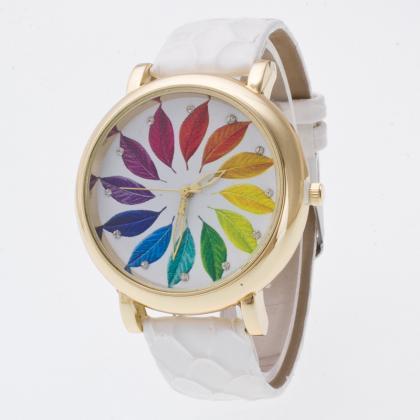 Colorful Leaves Surround Crystal 3d Watch