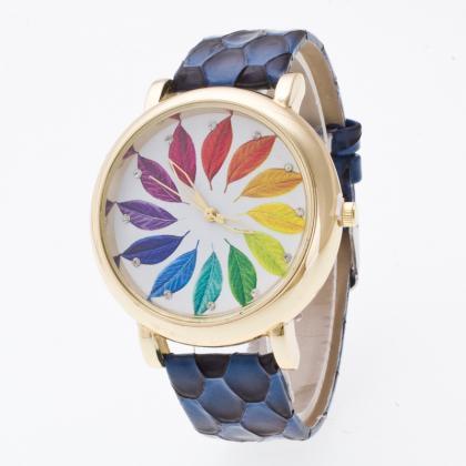 Colorful Leaves Surround Crystal 3d Watch