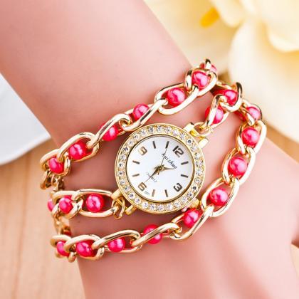 Korea Style Alloy Pearl Beads Bracelet Watch