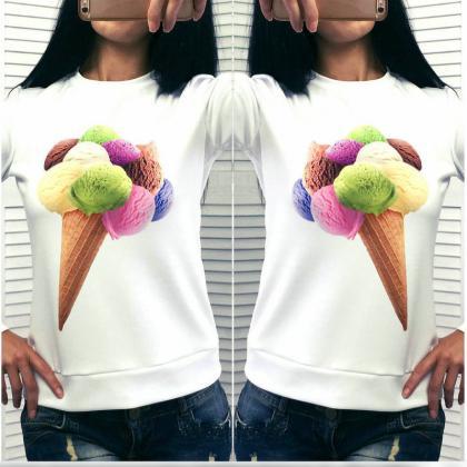 Lovely Ice Cream Printed Round Neck Long Sleeves..