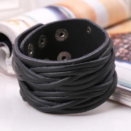 Personality Wide Strap Woven Leather Bracelet
