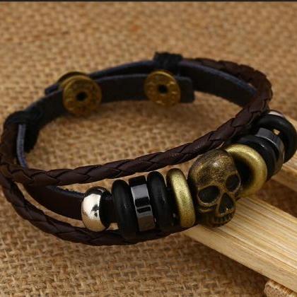 Fashion Beaded Woven Leather Bracelet