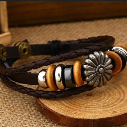 Fashion Beaded Woven Leather Bracelet