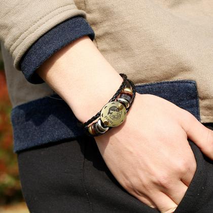 Ailiessy Constellation Leather Bracelet - Zodiac Cuff Bangle With Rhinestones For Women & Men