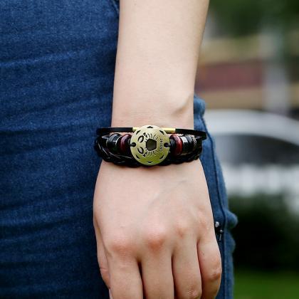 Cancer Constellation Woven Leather Bracelet